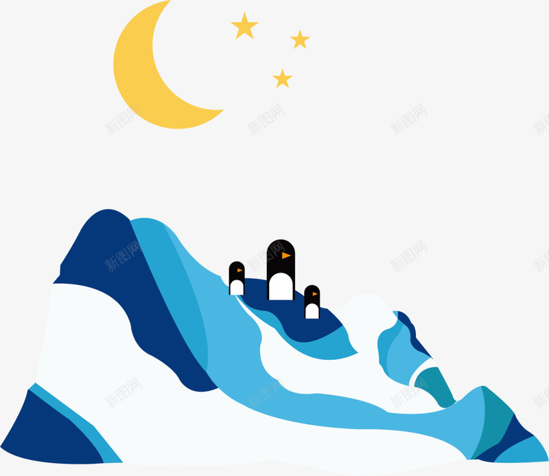 蓝色月亮冰山企鹅png免抠素材_新图网 https://ixintu.com 企鹅 北极 南极 呆萌企鹅 月亮星星 模型 白色 装饰图案
