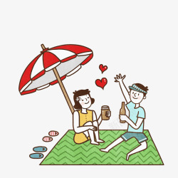 多彩饮料手绘野餐的情侣高清图片