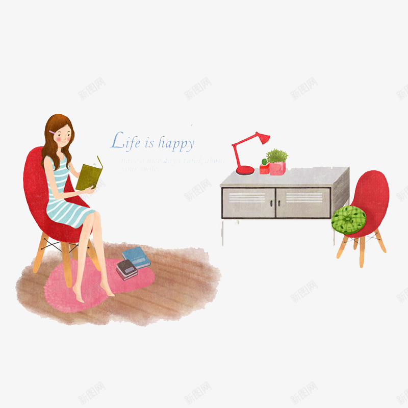 在房间里看书的漂亮女生png免抠素材_新图网 https://ixintu.com 坐在椅子上的人 看书 连衣裙