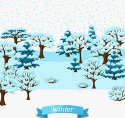 冬天的松树林蓝色雪花素材