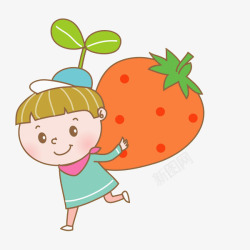 卡通背着草莓的女孩素材