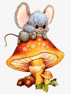 可爱地鼠趴在蘑菇上的小老鼠高清图片