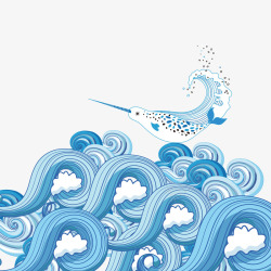 蓝色的浪花和海豹矢量图素材
