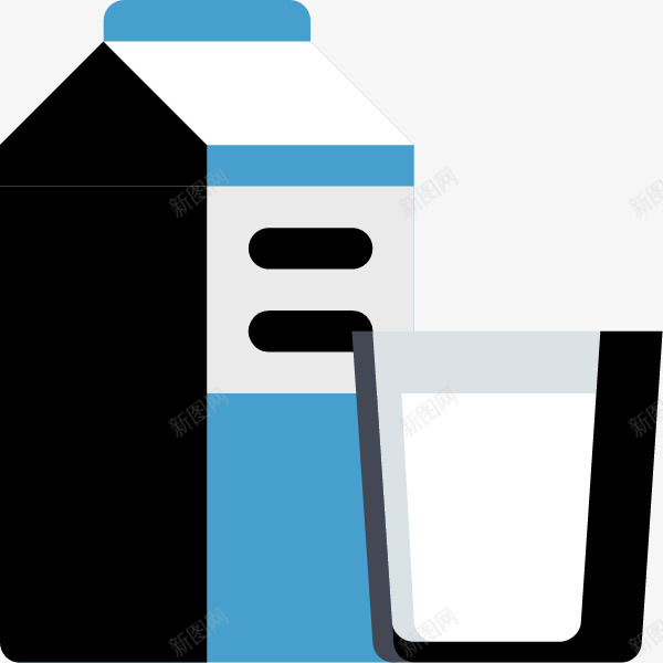 蓝色牛奶盒png免抠素材_新图网 https://ixintu.com 一杯 卡通 彩色 手绘 牛奶 牛奶盒 蓝色 黑色