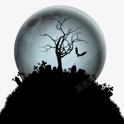 蝙蝠墓地万圣节月亮树高清图片