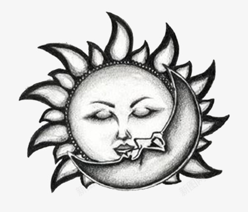 黑白太阳与月亮png免抠素材_新图网 https://ixintu.com 创意 纹身 臂贴 装饰 黑白