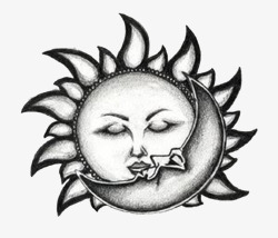 纹身贴黑白太阳与月亮高清图片