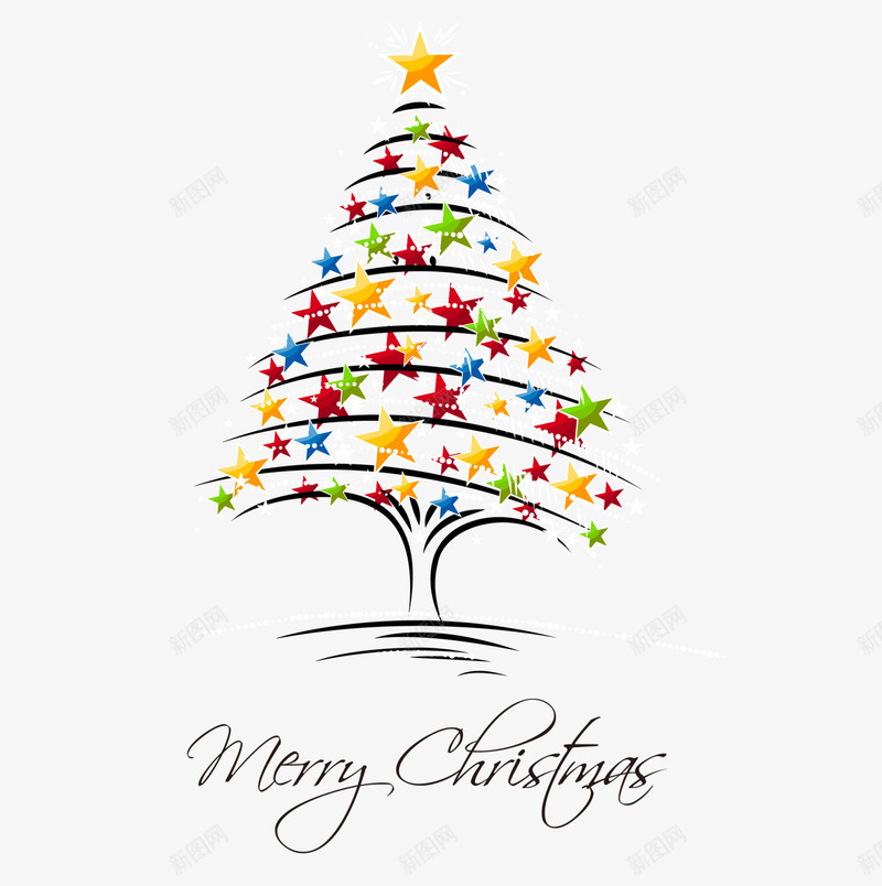 圣诞节多彩圣诞树png免抠素材_新图网 https://ixintu.com christmas merry 圣诞快乐 圣诞节 多彩圣诞树 多彩星星 星星装饰