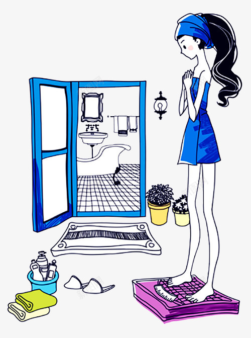 女生准备洗澡插画png免抠素材_新图网 https://ixintu.com 小门 手绘 浴室 浴室女孩 漫画 盆栽 美女