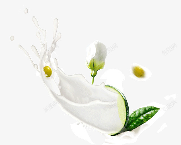 泼洒的牛奶png免抠素材_新图网 https://ixintu.com 清新 牛奶 绿叶 花朵 黄油