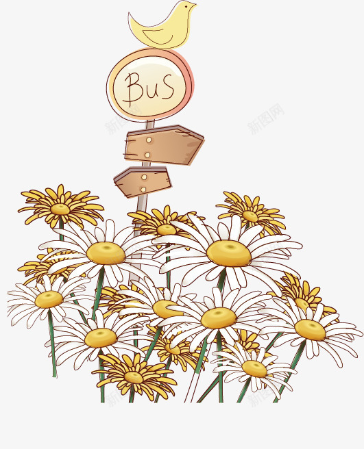 菊花站台png免抠素材_新图网 https://ixintu.com 手绘 站台 菊花 鸽子