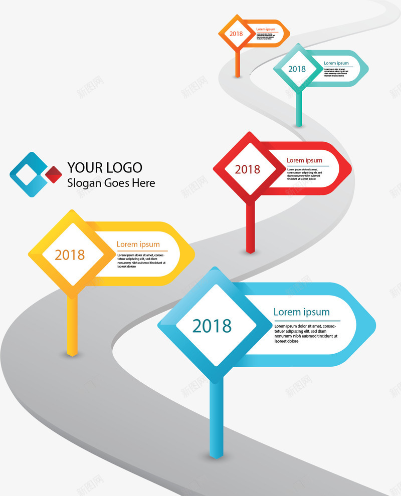 菱形标签弯道图表矢量图ai免抠素材_新图网 https://ixintu.com 信息图表 弯道 弯道图表 步骤图 流程图 矢量png 矢量图