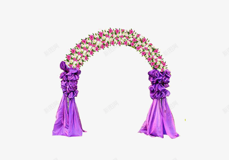 紫色拱门png免抠素材_新图网 https://ixintu.com 漂亮 紫色 绸缎 花拱门
