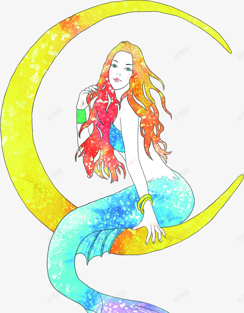 坐在月亮上面的美人鱼png免抠素材_新图网 https://ixintu.com 月亮 美人鱼 美人鱼图案 面的