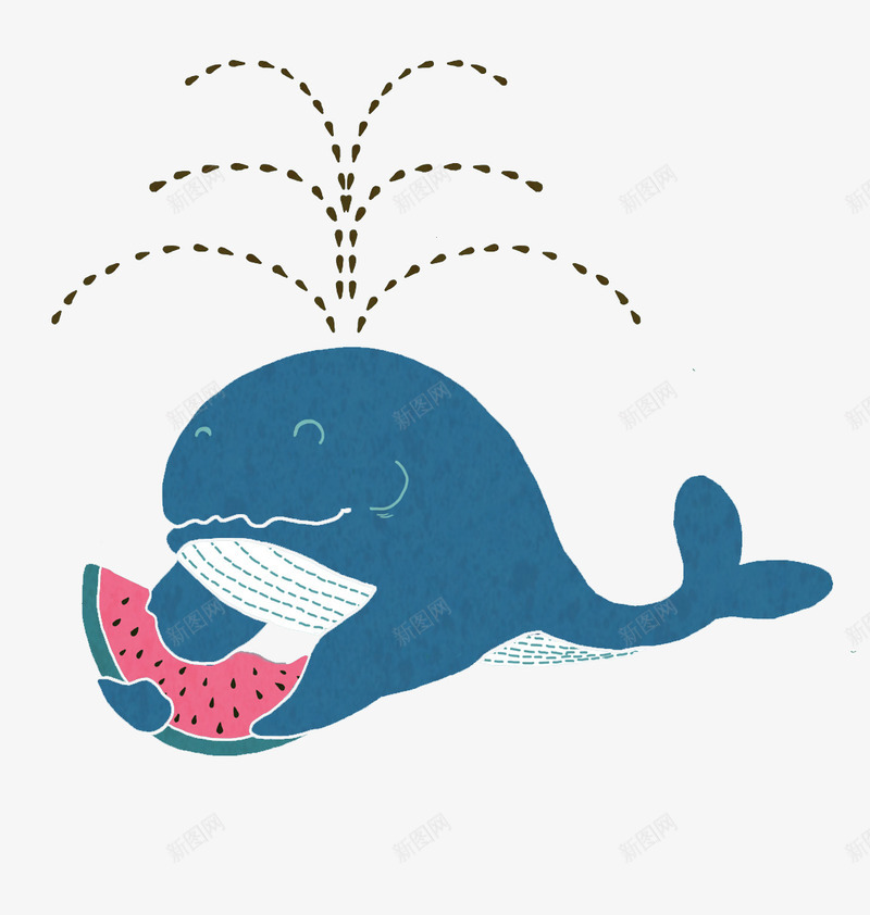 吃西瓜的鲸鱼矢量图eps免抠素材_新图网 https://ixintu.com 动物 吃西瓜 插画 鲸鱼 矢量图