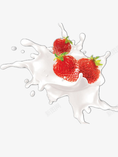 草莓奶花png免抠素材_新图网 https://ixintu.com 牛奶 美食 草莓 食物