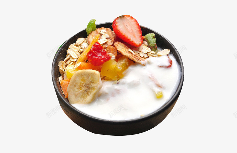 牛奶麦片早餐png免抠素材_新图网 https://ixintu.com 水果麦片 混合麦片 牛奶冲泡 草莓香蕉片