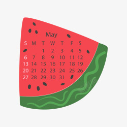 红绿色小鸡仔红绿色2018年5月西瓜水果日历矢量图高清图片