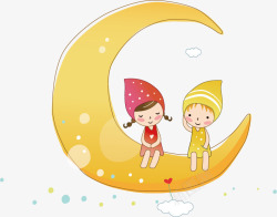 手绘画月亮的儿童卡通高清图片