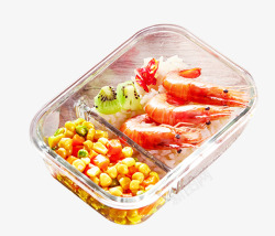 大虾玉米便当自带海鲜蔬菜餐盒高清图片