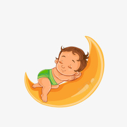 小男孩睡觉卡通躺月亮上睡觉的小孩高清图片