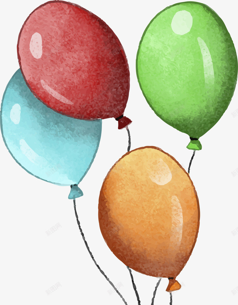 儿童节手绘多彩气球png免抠素材_新图网 https://ixintu.com 儿童节 四个气球 多彩气球 手绘气球 水彩 绘画