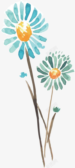 彩绘清新的蓝色菊花矢量图素材