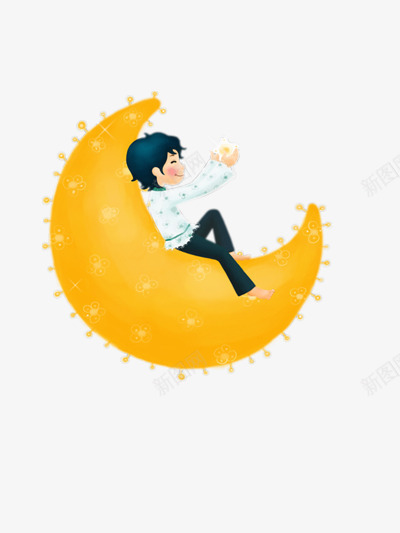 睡在月亮上的人png免抠素材_新图网 https://ixintu.com 人物 卡通 浪漫 男孩