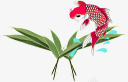 鱼跳叶子溅水花中国风鱼跃叶子高清图片