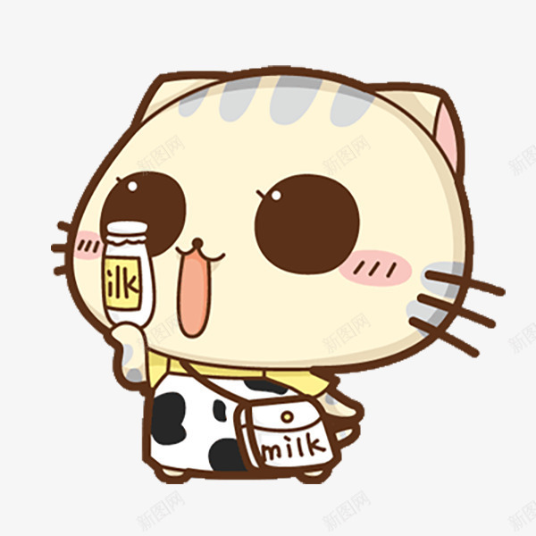 拿着牛奶的卡通可爱小猫咪png免抠素材_新图网 https://ixintu.com 卡通 可爱 小猫咪 牛奶