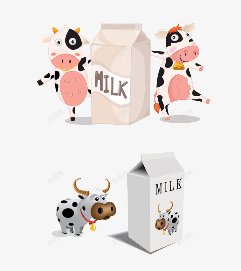 牛奶与奶牛psd免抠素材_新图网 https://ixintu.com 卡通 奶牛 牛奶