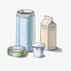 卡通纸质手绘牛奶盒及保温杯高清图片