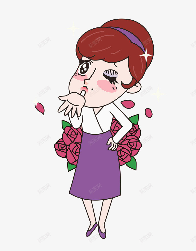 浓妆艳抹的玫瑰女孩png免抠素材_新图网 https://ixintu.com 创意 卡通 多彩 女孩 手绘 玫瑰 设计 飞吻