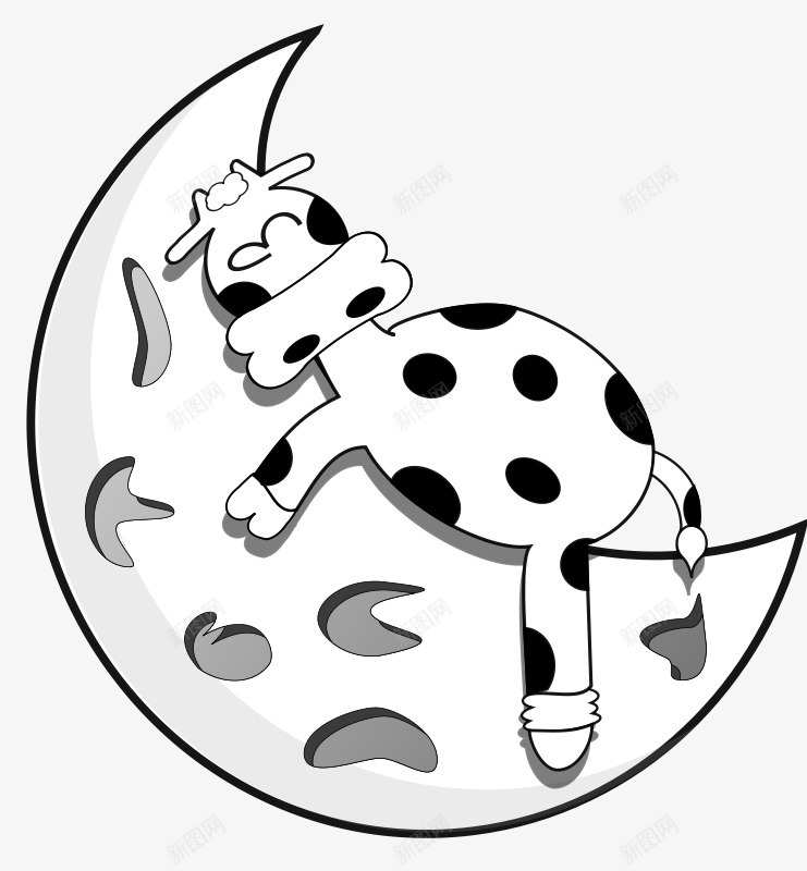 躺在月亮上睡觉的可爱小奶牛png免抠素材_新图网 https://ixintu.com 可爱 奶牛 奶牛纹 月亮 睡觉 睡觉牛 黑白牛