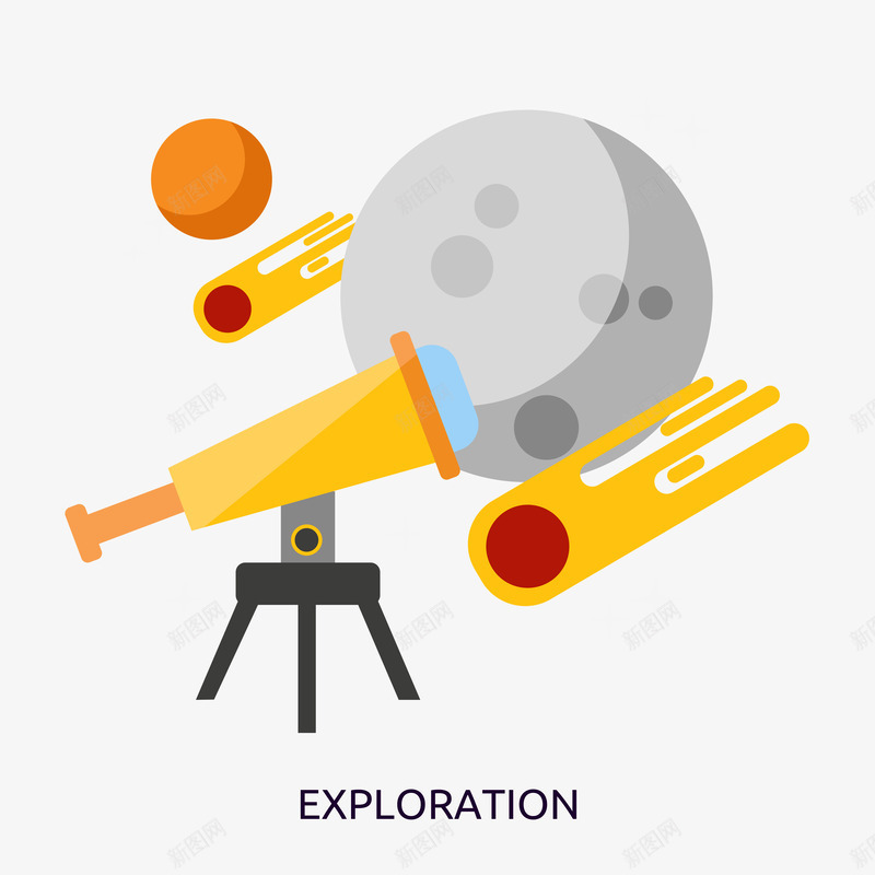 扁平宇宙观察图矢量图ai免抠素材_新图网 https://ixintu.com 天文望远镜 宇宙 星球 矢量图