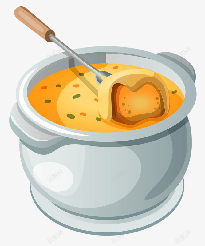 卡通汤羹png免抠素材_新图网 https://ixintu.com 勺子 喝汤 汤汁 锅 食物