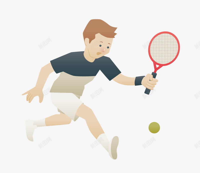 卡通打网球男孩矢量图ai免抠素材_新图网 https://ixintu.com 卡通人物 圆球 手绘 打网球 运动男孩 锻炼 矢量图