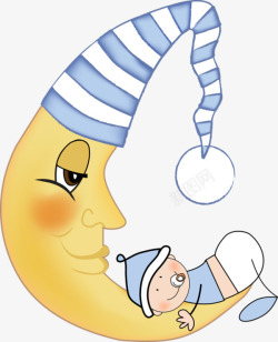 婴儿帽子月亮抱着娃娃高清图片