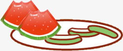 红红的大西瓜盘子里的西瓜和西瓜皮高清图片
