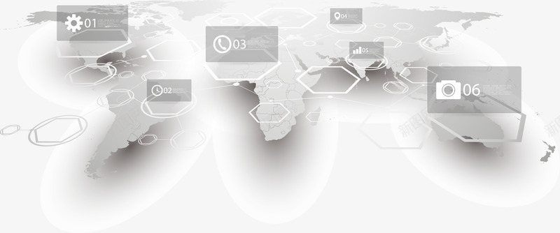 黑白信息地图地图png免抠素材_新图网 https://ixintu.com 地图 科技 科技感地图 线条 黑白