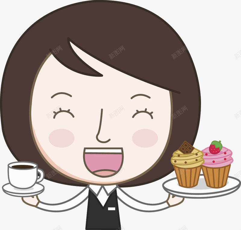 端着食物的女服务员png免抠素材_新图网 https://ixintu.com 冰激凌 咖啡 女人 手绘 服务员 漂亮的 高兴地