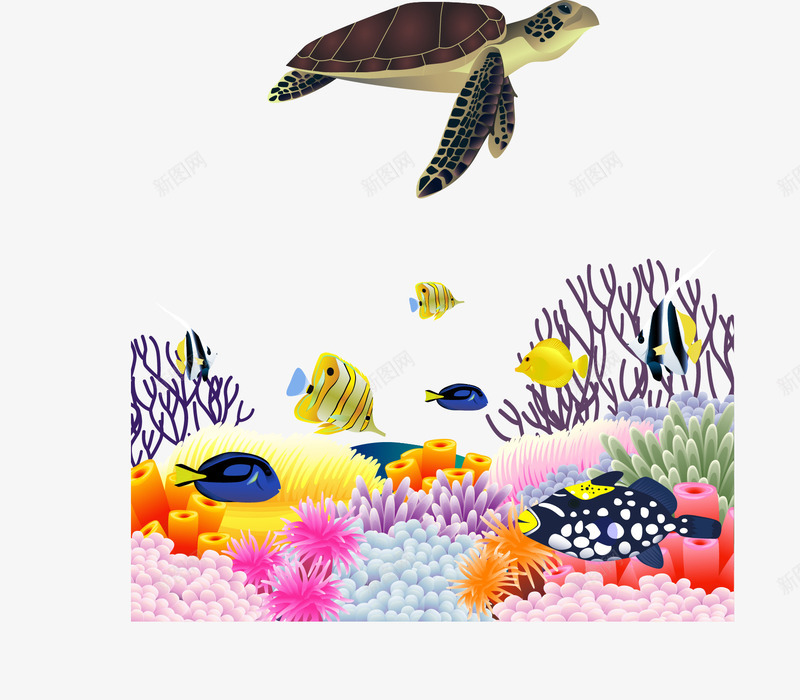 海龟海底生物风景png免抠素材_新图网 https://ixintu.com 海底生物 海底风景 海龟 漂亮的鱼 珊瑚