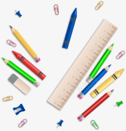 多彩尺子开学季各式文具铅笔高清图片