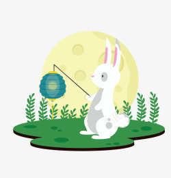 插画中秋节月下玉兔与月亮素材