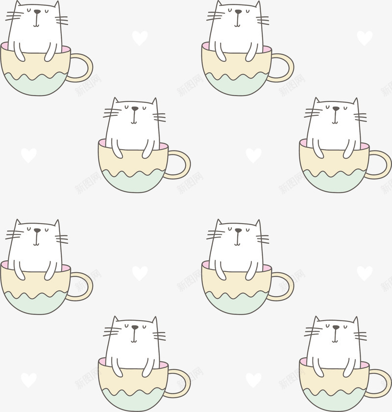 茶杯猫矢量图ai免抠素材_新图网 https://ixintu.com 可爱 彩色 手绘的 漫画 猫 白色 矢量的 简单 茶杯 矢量图