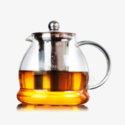 耐热玻璃密封罐耐热玻璃茶壶不锈钢过滤泡花草茶高清图片