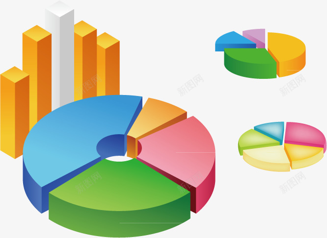 数据图表统计png免抠素材_新图网 https://ixintu.com 信息图表 创意 圆饼 数据分析 数据统计 柱状图 立体效果 统计图表
