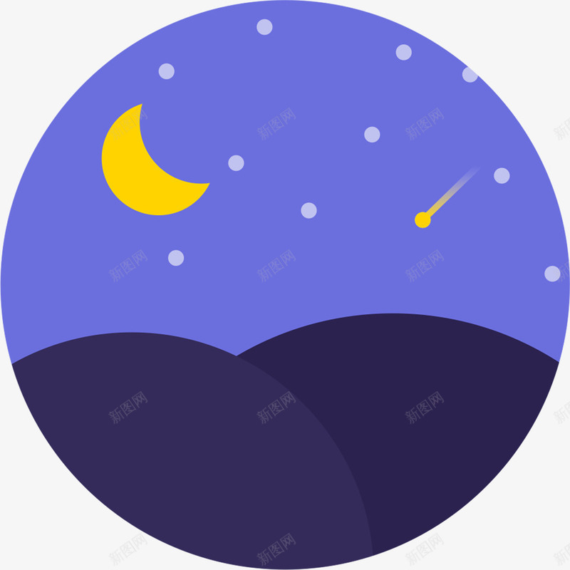 蓝色的夜空图标png_新图网 https://ixintu.com 创意图标 卡通图标 圆形图标 夜空 时尚图标 星星 月亮 蓝色 黄色