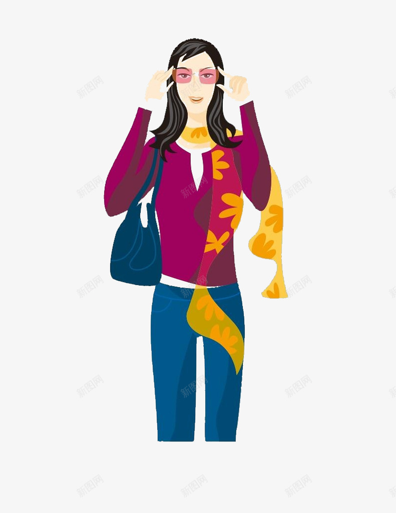 带着围巾的女人png免抠素材_新图网 https://ixintu.com 假人模特 唯美 围巾 挎包 漂亮 眼镜 黄色的 黑色的