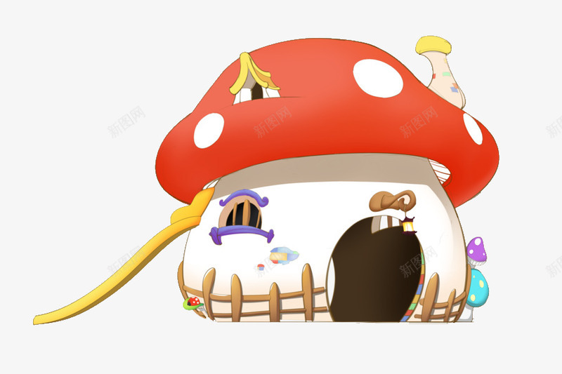 红色的蘑菇屋png免抠素材_新图网 https://ixintu.com 卡通 可爱的 梯子 漂亮的 简笔 红色的 蘑菇屋